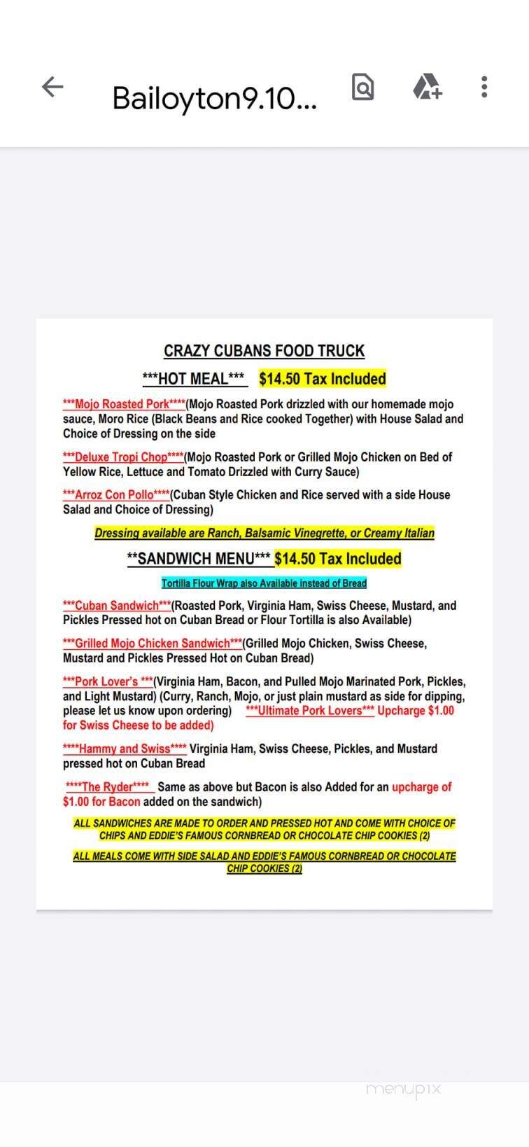 Crazy Cubans Food Truck - Oak Ridge, TN menu_pic