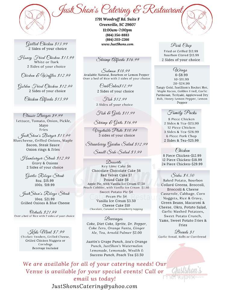 Justshon's Catering & Bakery - Pelzer, SC menu_pic