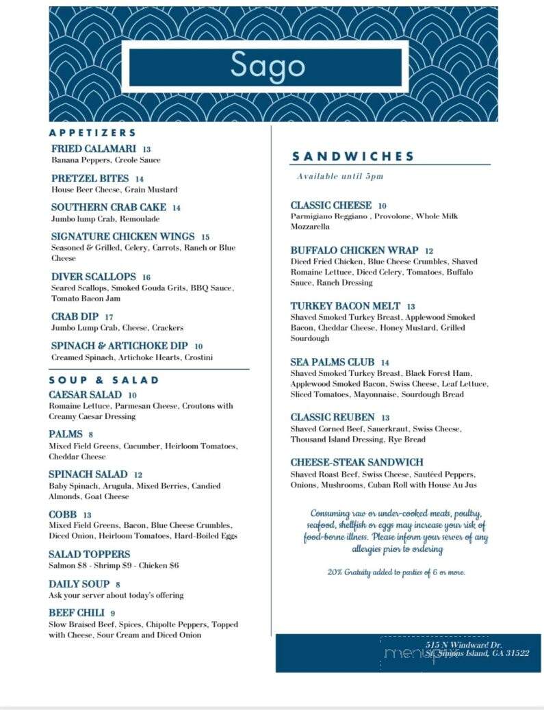 Sago - St. Simons, GA menu_pic