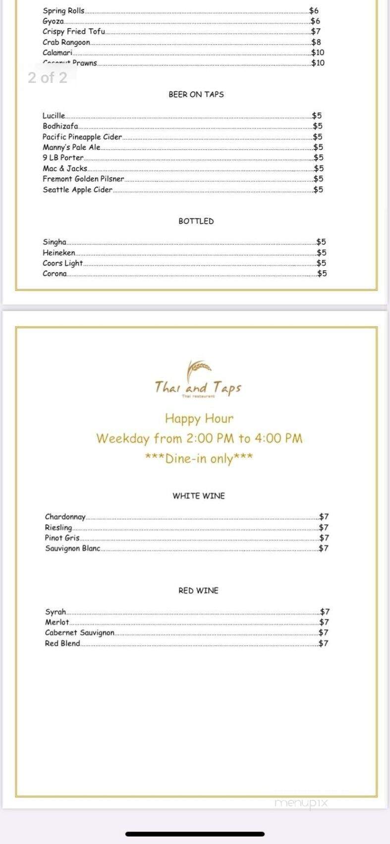 Thai and Taps - Snohomish, WA menu_pic