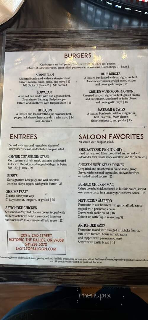 Last Stop Saloon - The Dalles, OR menu_pic