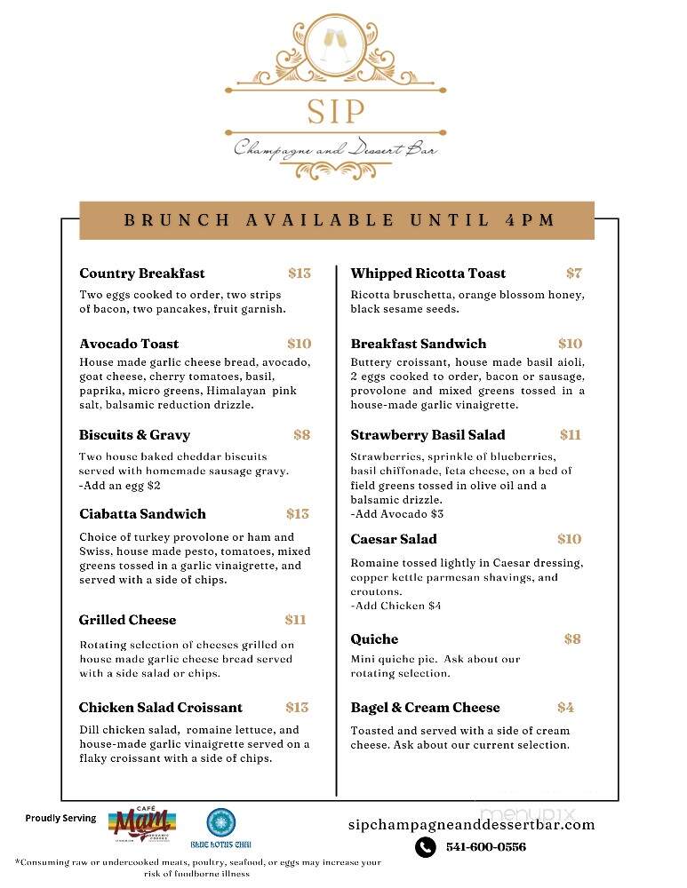 Sip Champagne & Dessert Bar - Eugene, OR menu_pic