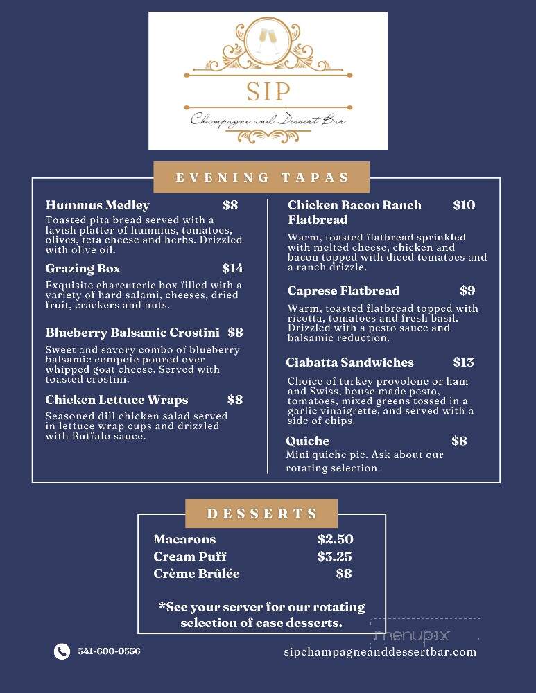 Sip Champagne & Dessert Bar - Eugene, OR menu_pic