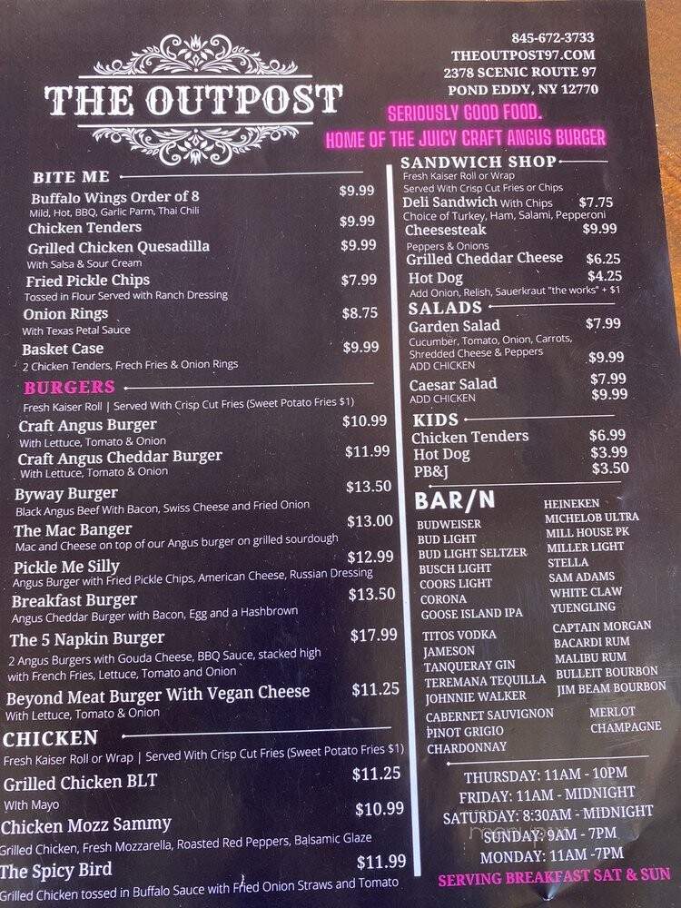 The Outpost - Pond Eddy, NY menu_pic