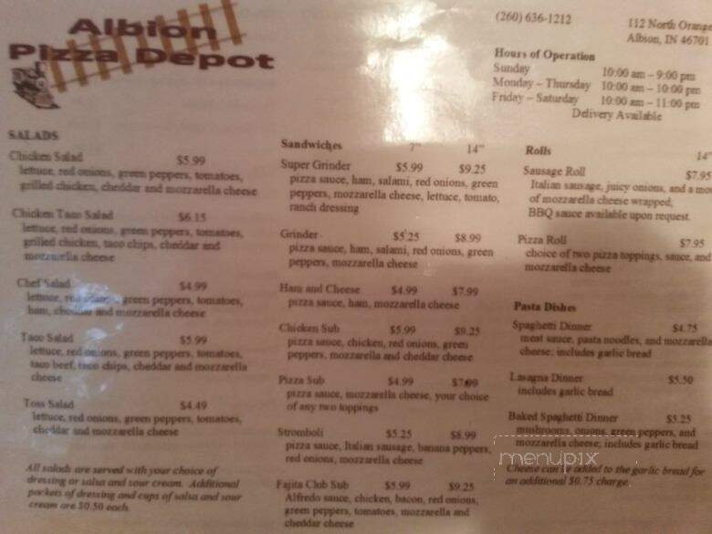 Whistle Stop Pizza & Pasta - Albion, IN menu_pic