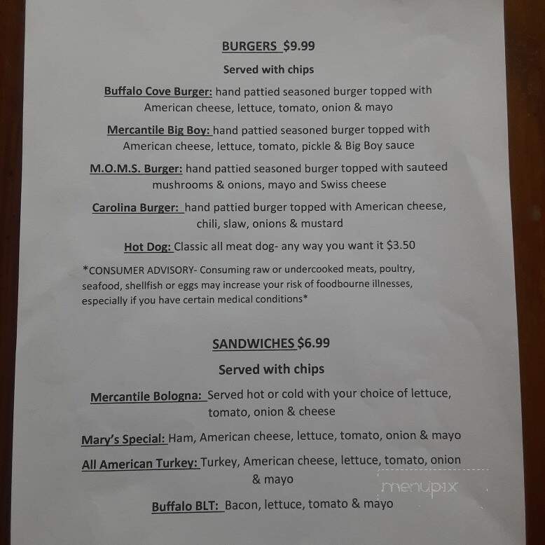 Buffalo Mercantile Company and Cafe - Lenoir, NC menu_pic
