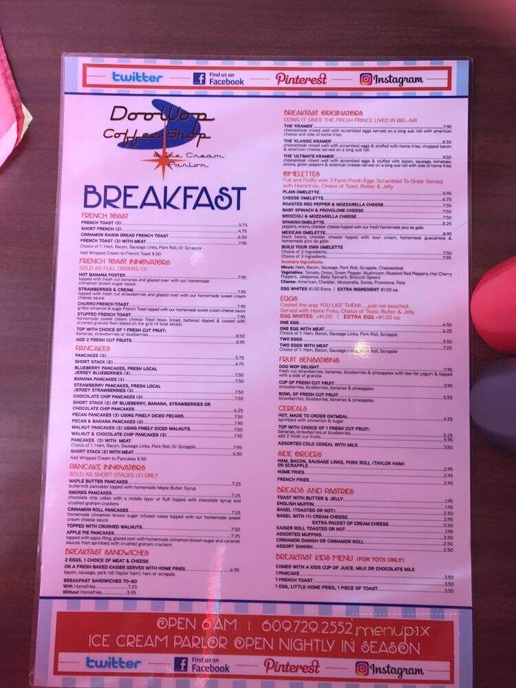 Doo Wop Coffee Shop & Ice Cream Parlor - Wildwood Crest, NJ menu_pic
