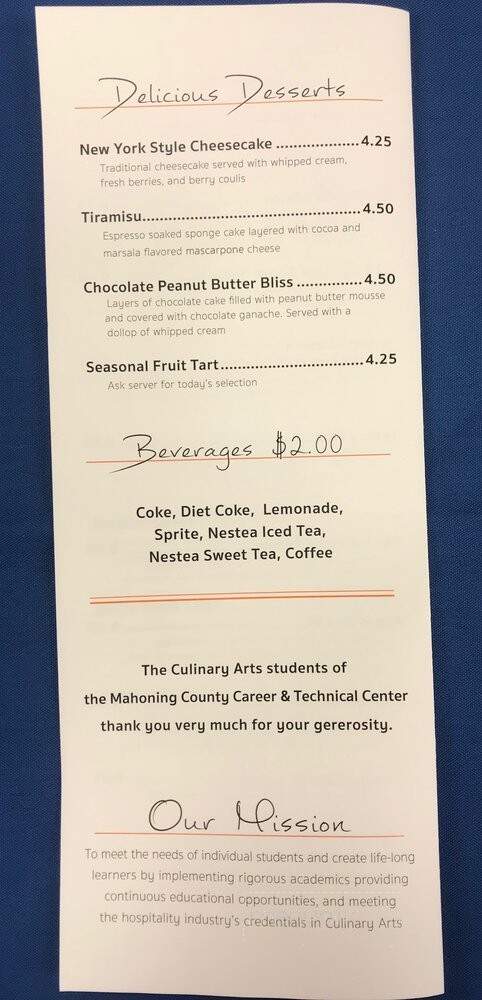 The Bistro at MCCTC - Canfield, OH menu_pic