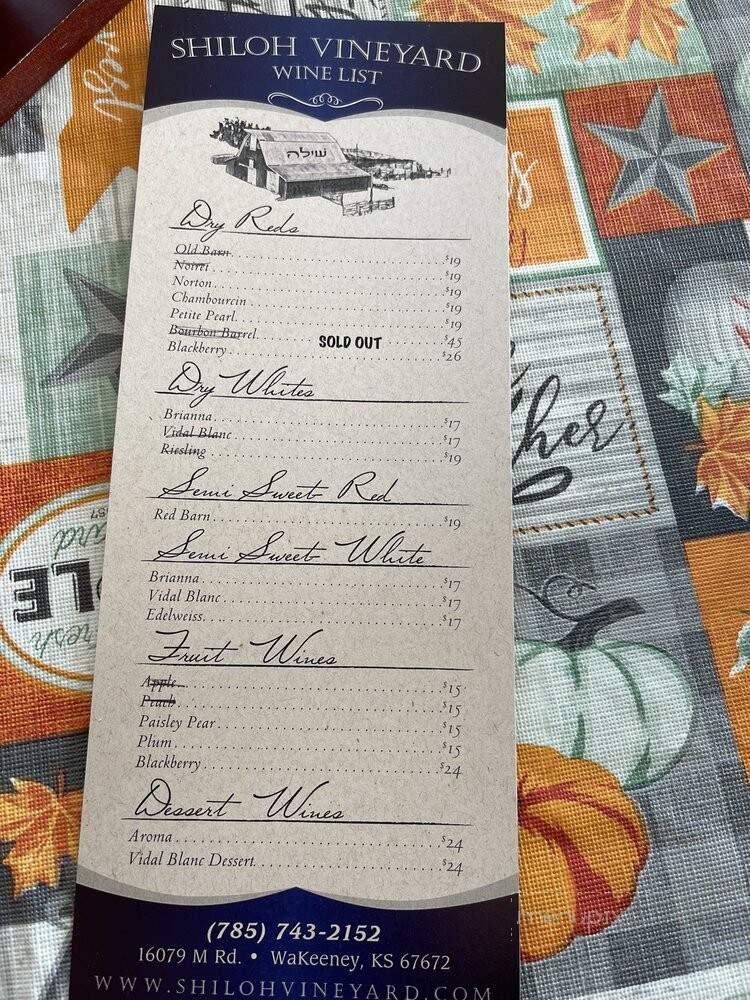 Shiloh Vineyard & Winery - WaKeeney, KS menu_pic