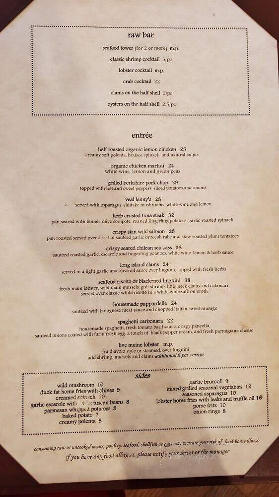 Lenny's Seafood and Steakhouse - Larchmont, NY menu_pic