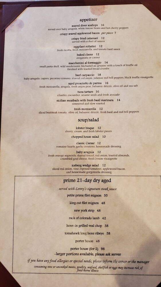 Lenny's Seafood and Steakhouse - Larchmont, NY menu_pic
