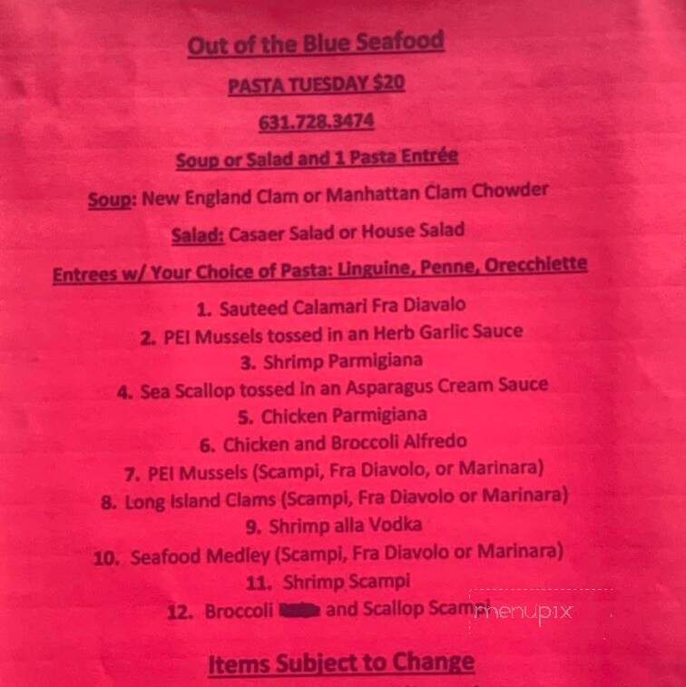 Out of the Blue Seafood - Hampton Bays, NY menu_pic