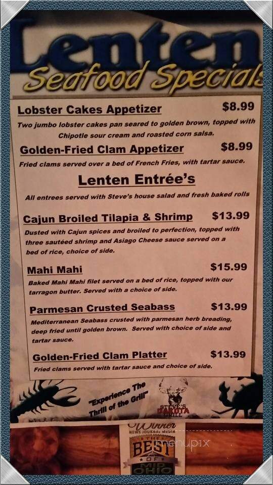 Steve's Dakota Grill - Mansfield, OH menu_pic