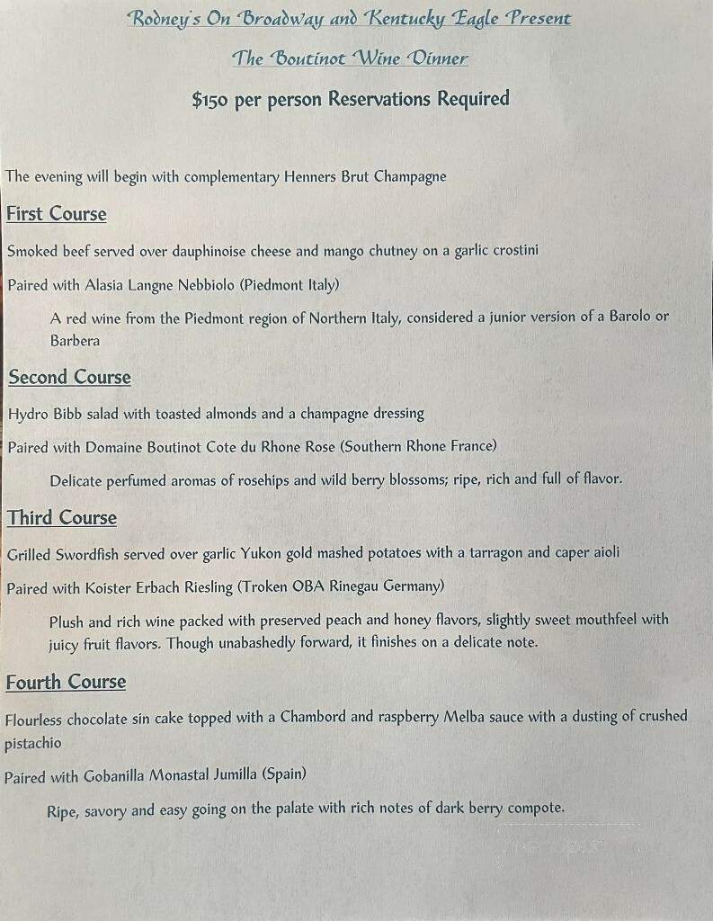 Rodney's On Broadway - Georgetown, KY menu_pic