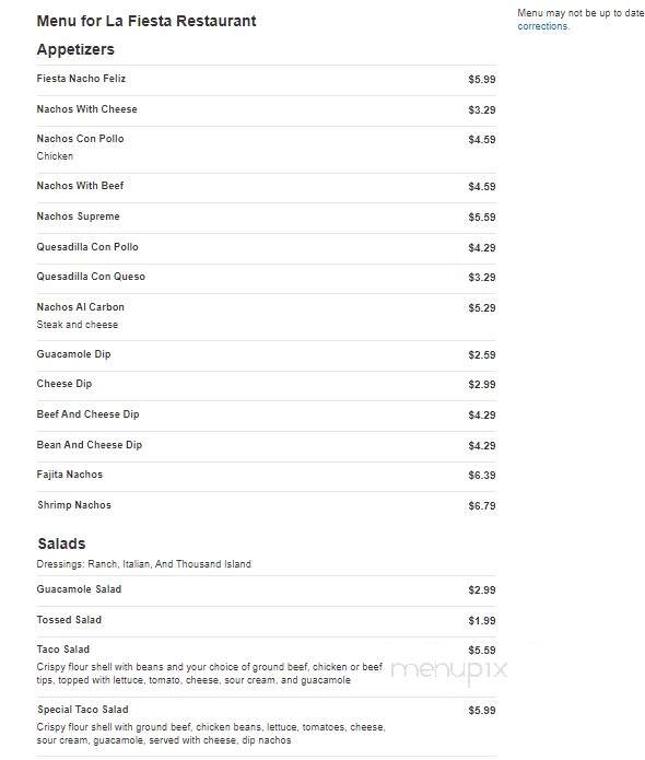 La Fiesta - Artesia, NM menu_pic
