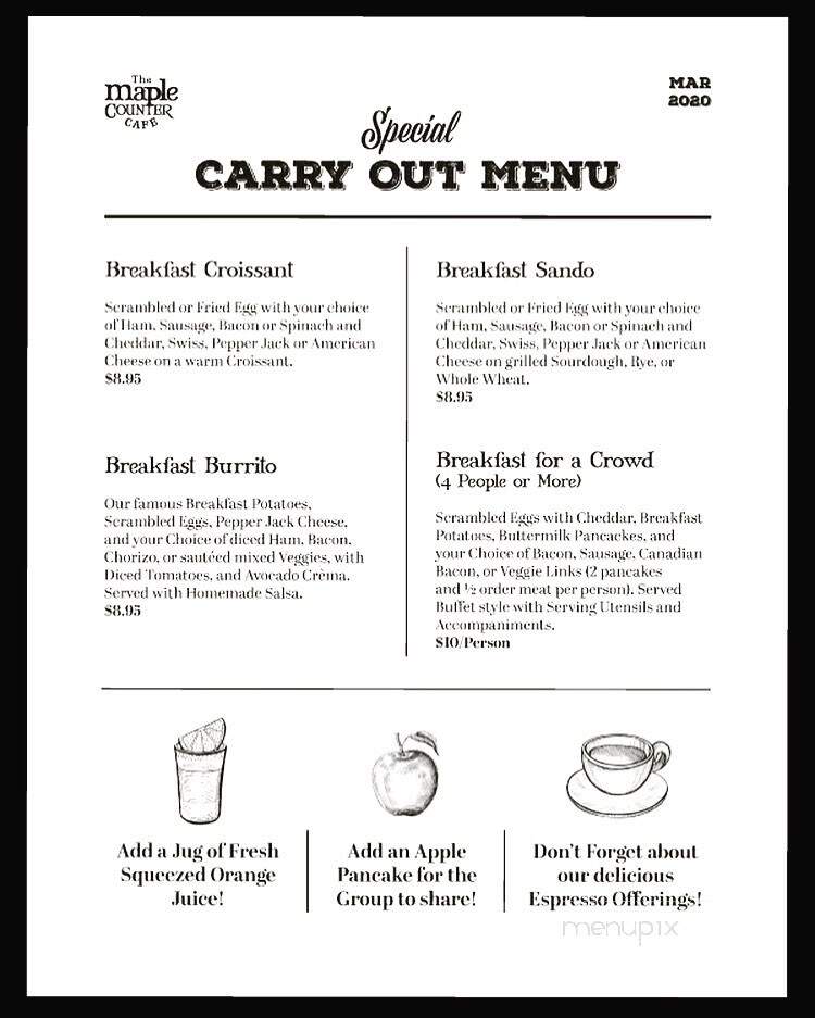 Maple Counter Cafe - Walla Walla, WA menu_pic