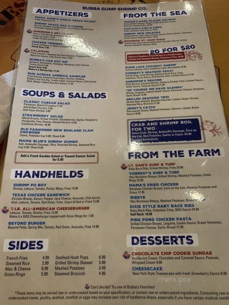 Bubba Gump Shrimp Co - Laughlin, NV menu_pic