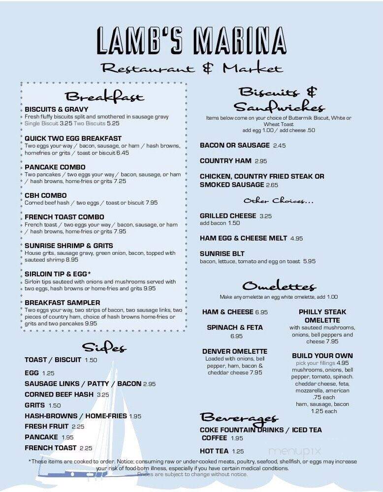 Lamb's Marina Restaurant & Market - Camden, NC menu_pic