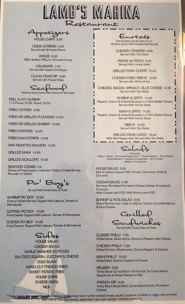 Lamb's Marina Restaurant & Market - Camden, NC menu_pic