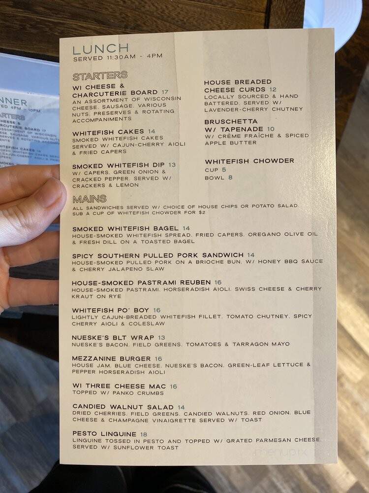 Mezzanine - Egg Harbor, WI menu_pic