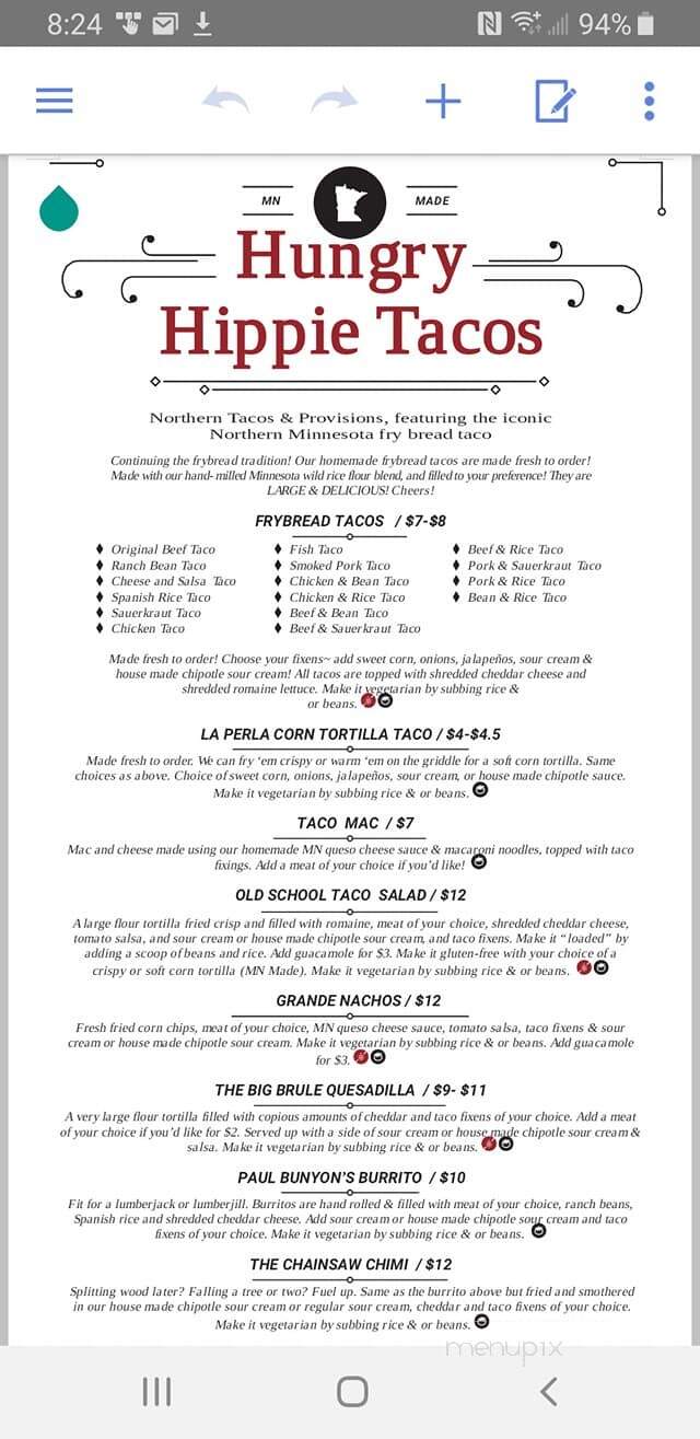 Hungry Hippie Tacos - Duluth, MN menu_pic