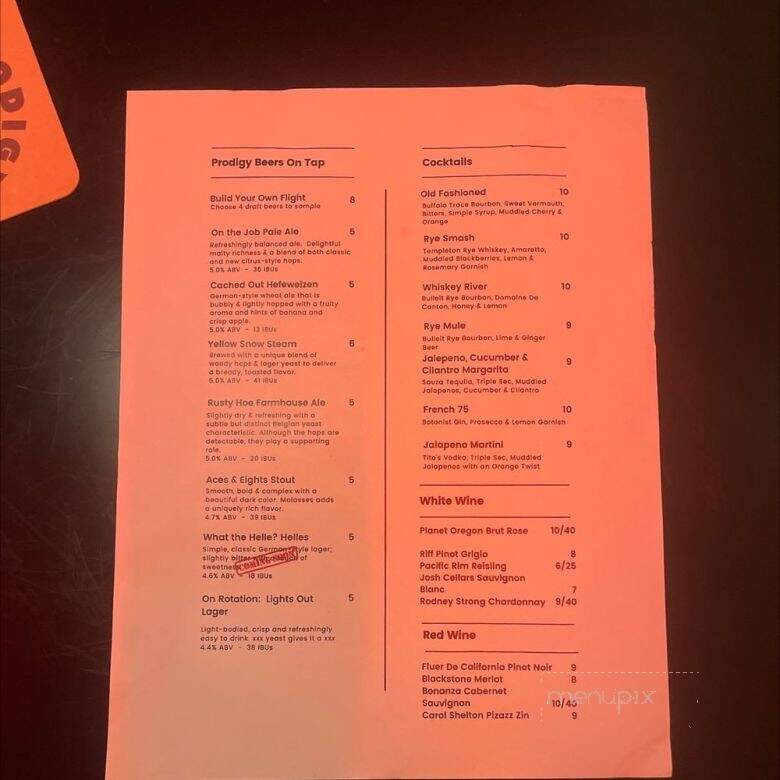 Prodigy Brewing - Logan, UT menu_pic
