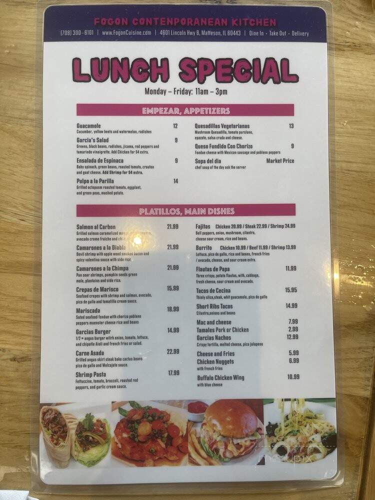 Fogon Contemporanean Kitchen - Matteson, IL menu_pic