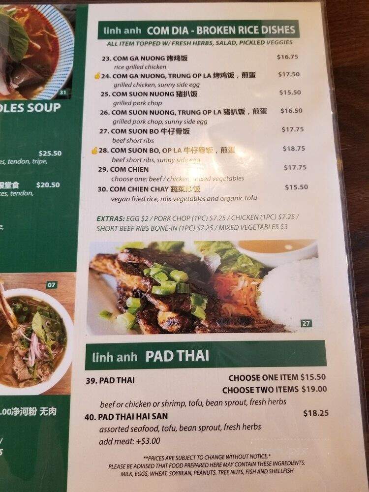 Linh Anh Vietnamese Cuisine - Scarborough, ON menu_pic