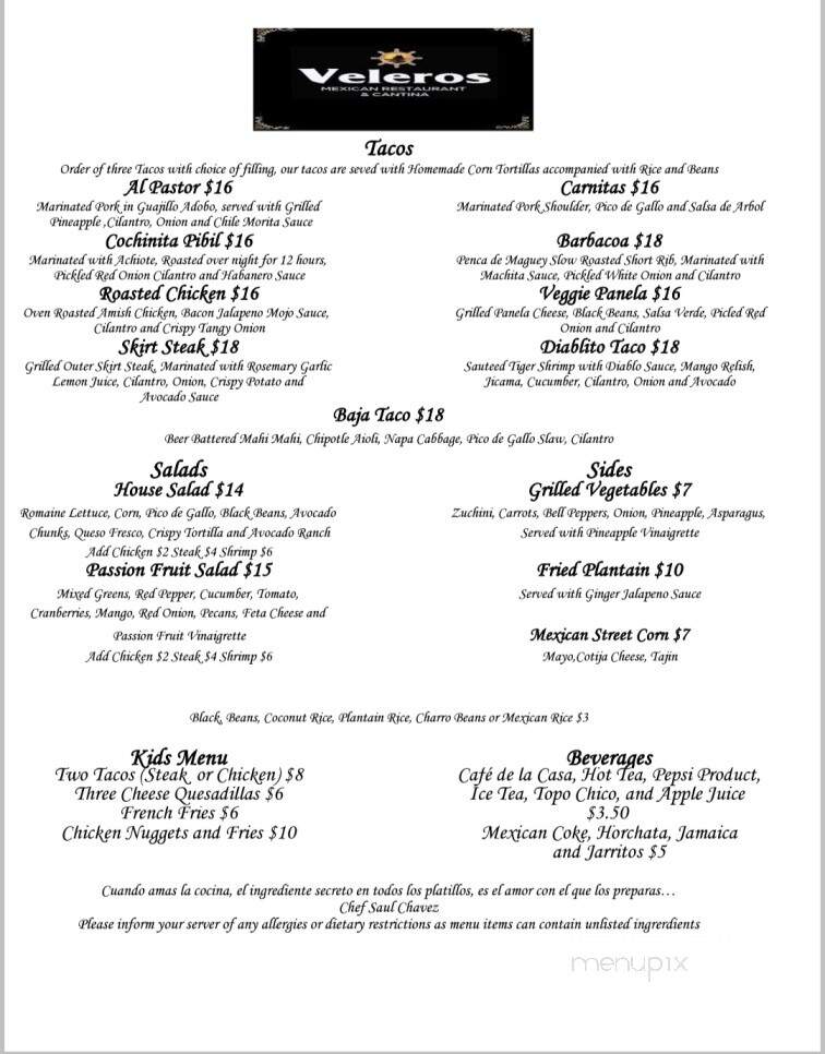 Veleros Restaurant - Schererville, IN menu_pic