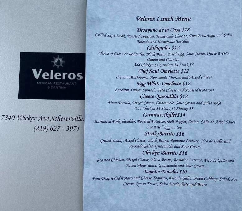 Veleros Restaurant - Schererville, IN menu_pic