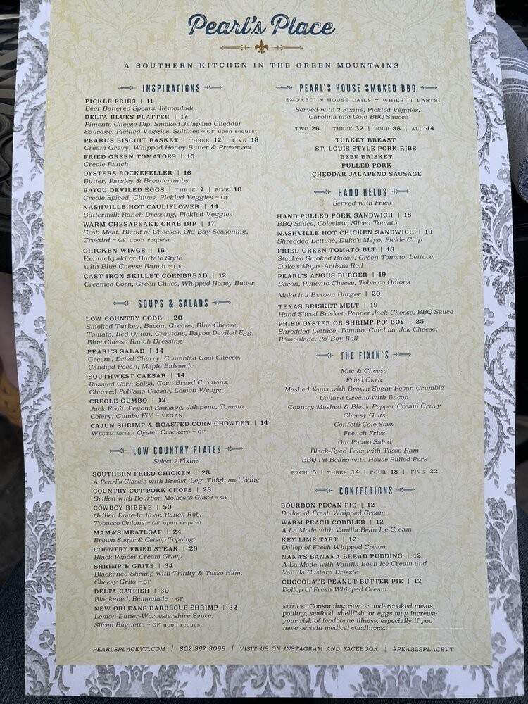 Pearl's Place & Pantry - Manchester, VT menu_pic
