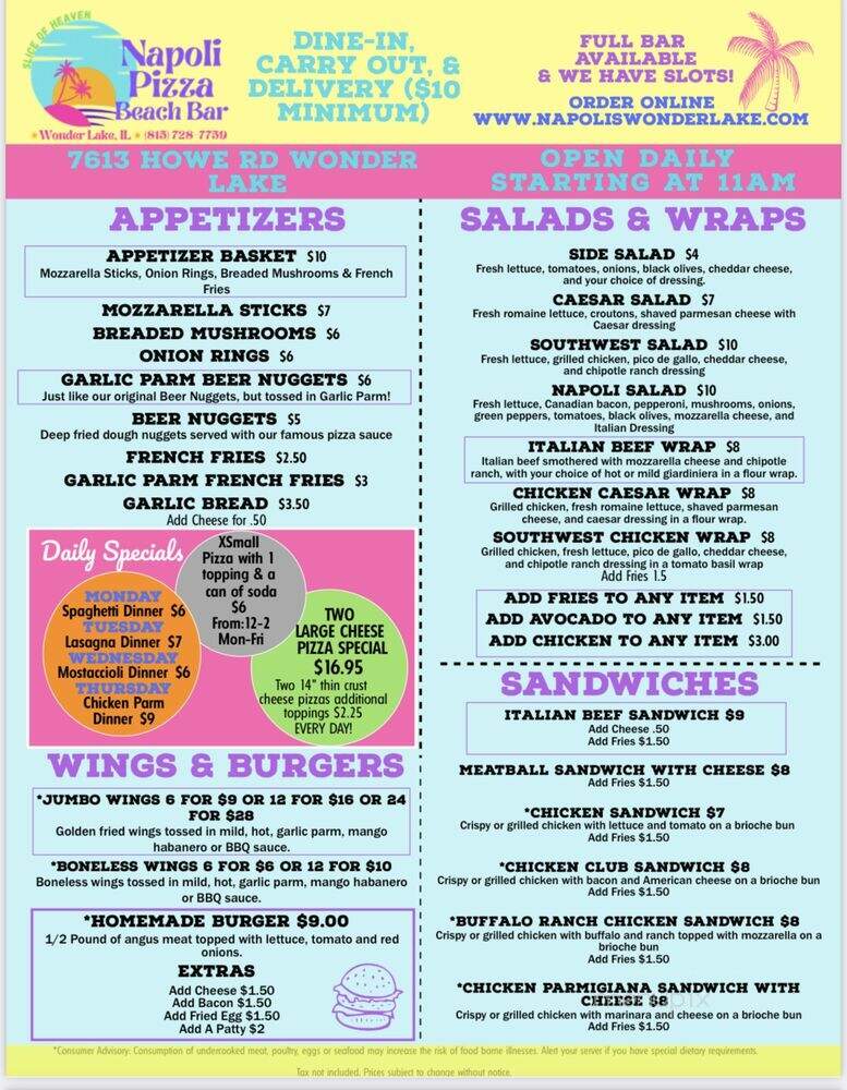 Napoli Pizza Place - Wonder Lake, IL menu_pic