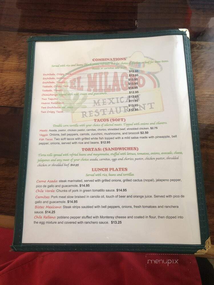 El Milagro Mexican Restaurant - Grass Valley, CA menu_pic