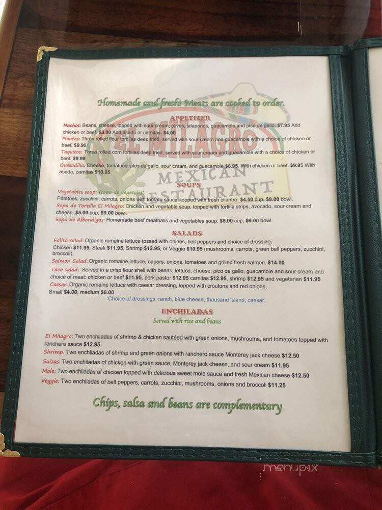El Milagro Mexican Restaurant - Grass Valley, CA menu_pic