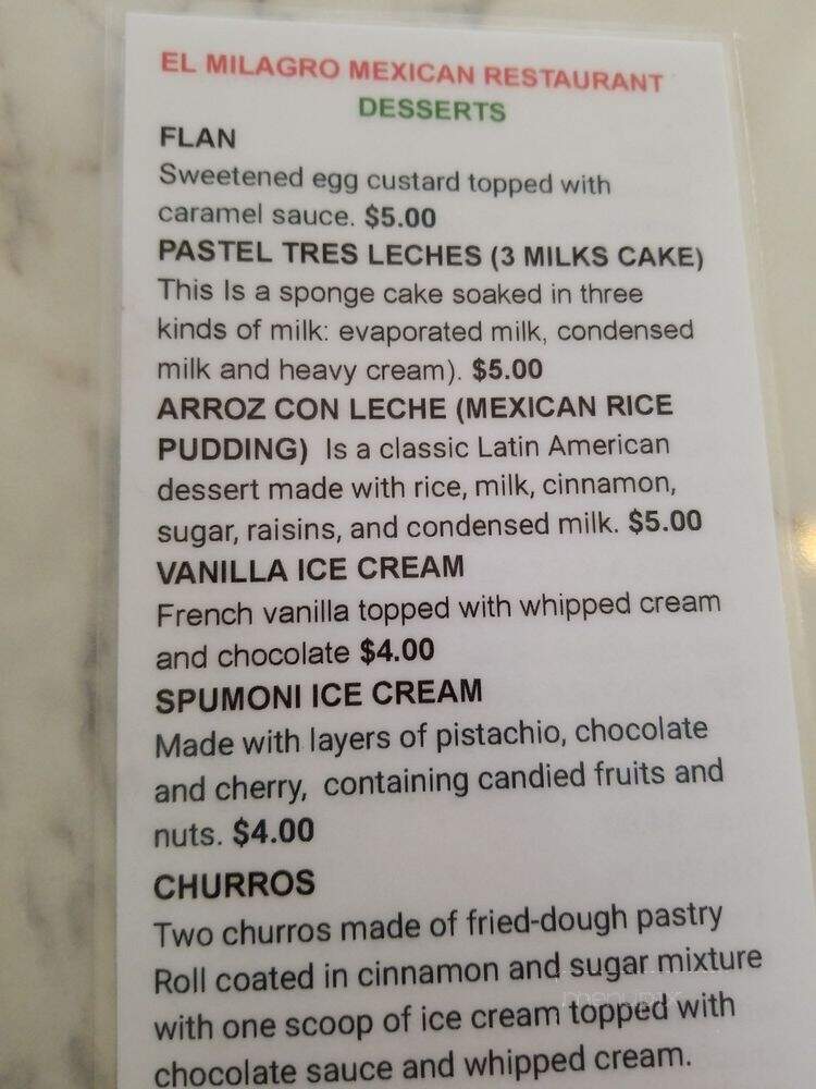 El Milagro Mexican Restaurant - Grass Valley, CA menu_pic