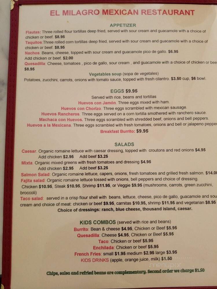 El Milagro Mexican Restaurant - Grass Valley, CA menu_pic