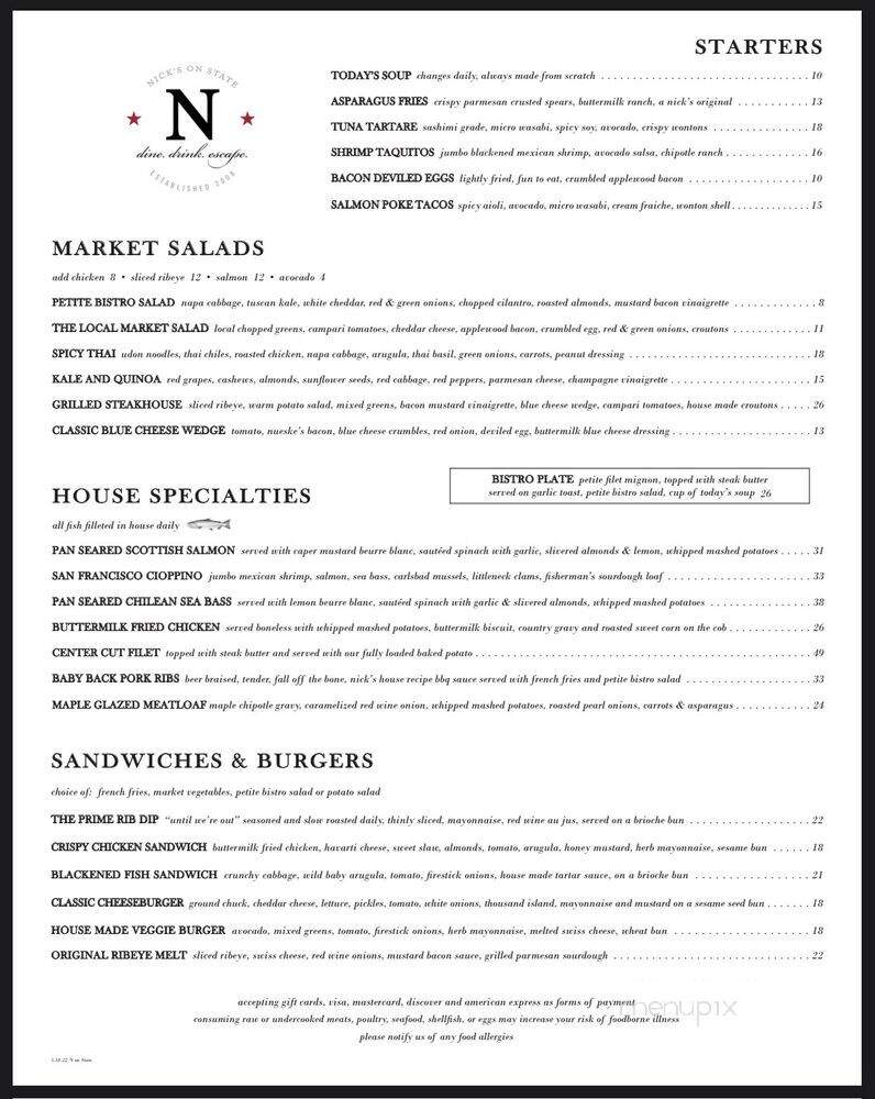 Nick's on State - Carlsbad, CA menu_pic