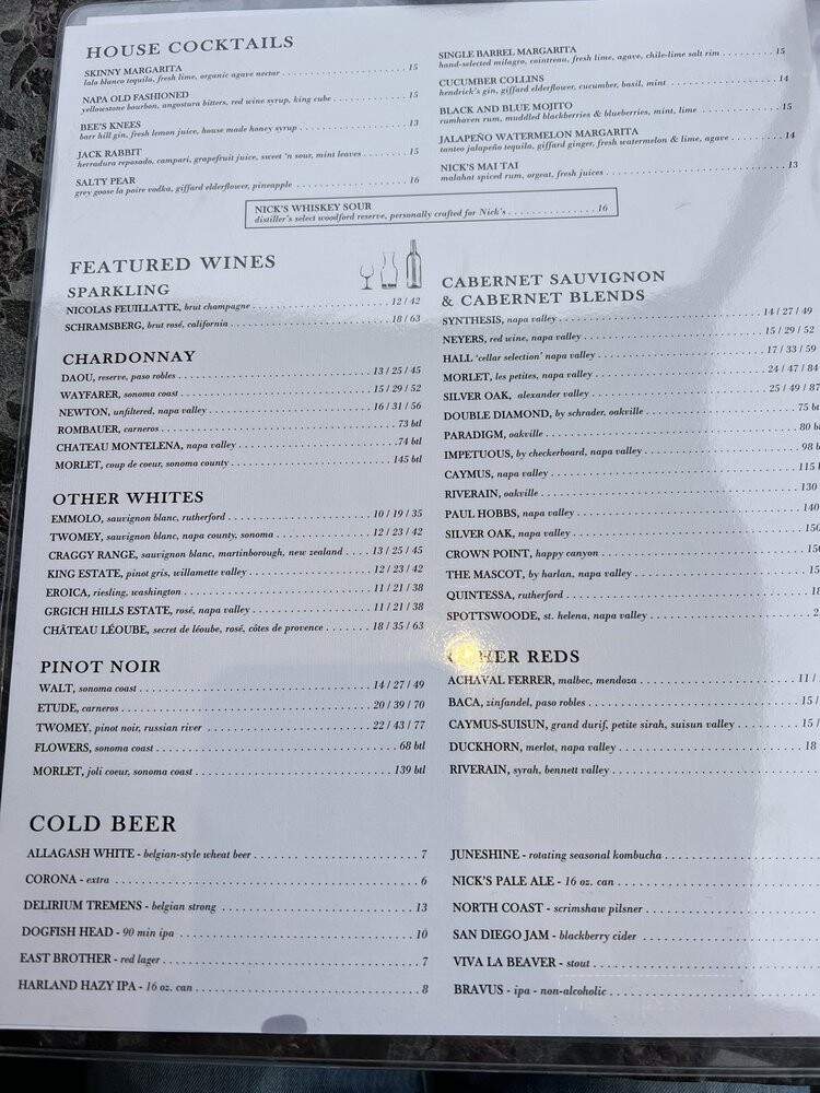 Nick's on State - Carlsbad, CA menu_pic