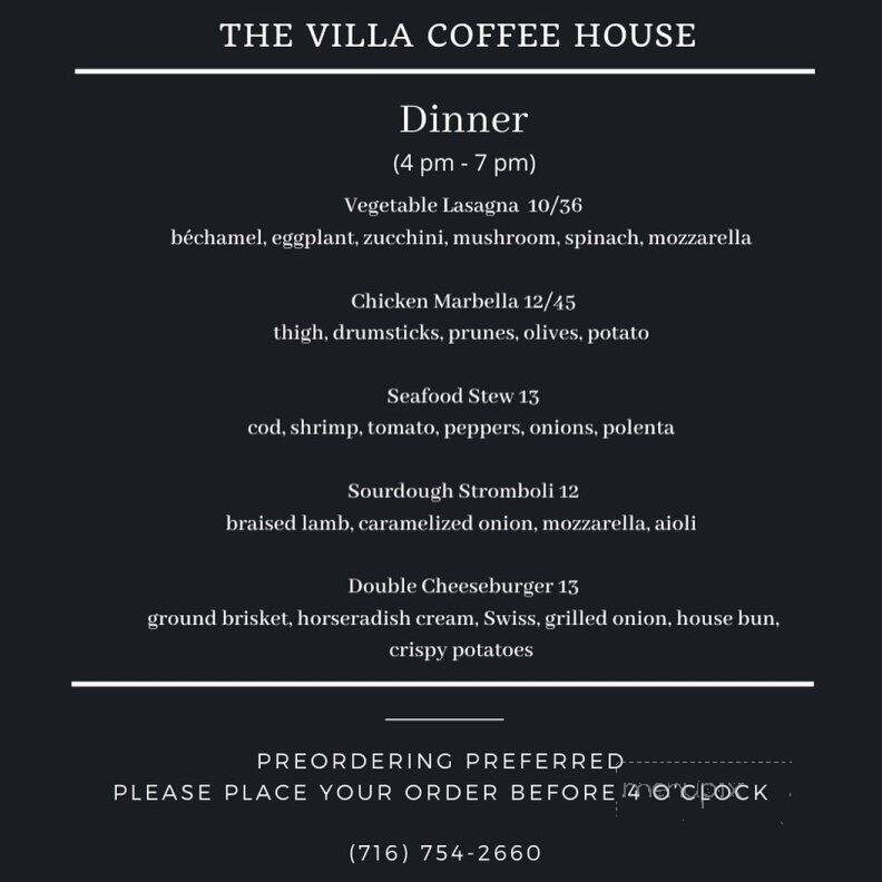 Villa coffee house - Lewiston, NY menu_pic
