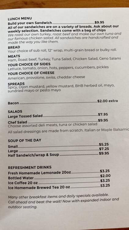 Brown House Bakery Deli - Harrisville, NH menu_pic