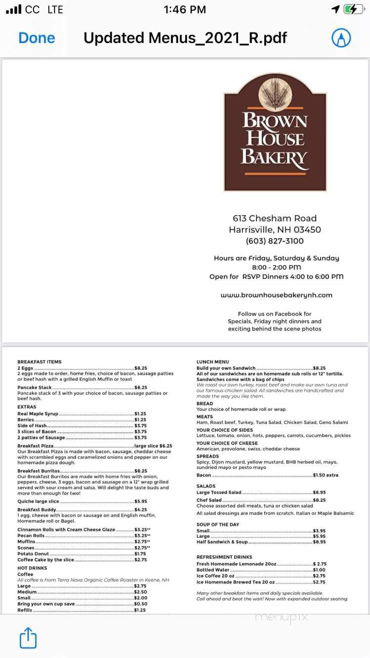 Brown House Bakery Deli - Harrisville, NH menu_pic