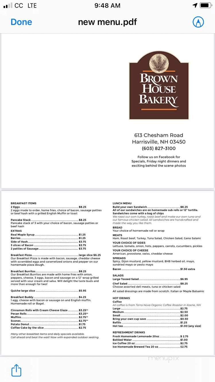 Brown House Bakery Deli - Harrisville, NH menu_pic