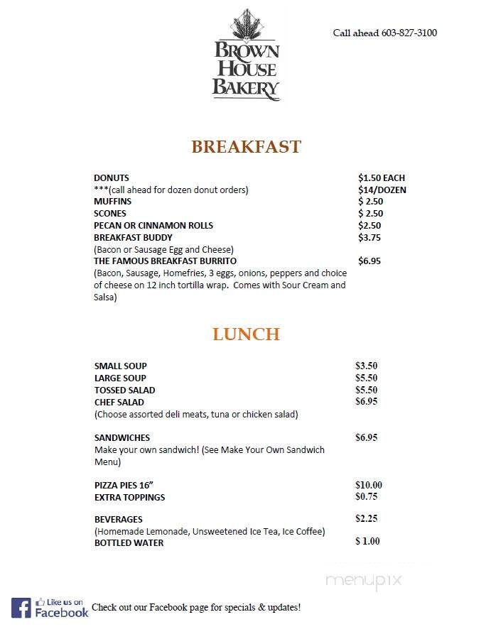 Brown House Bakery Deli - Harrisville, NH menu_pic