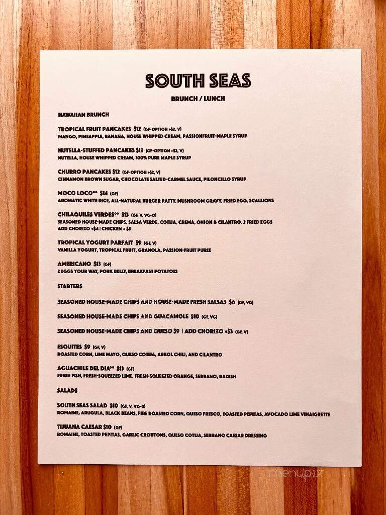South Seas - Louisville, KY menu_pic