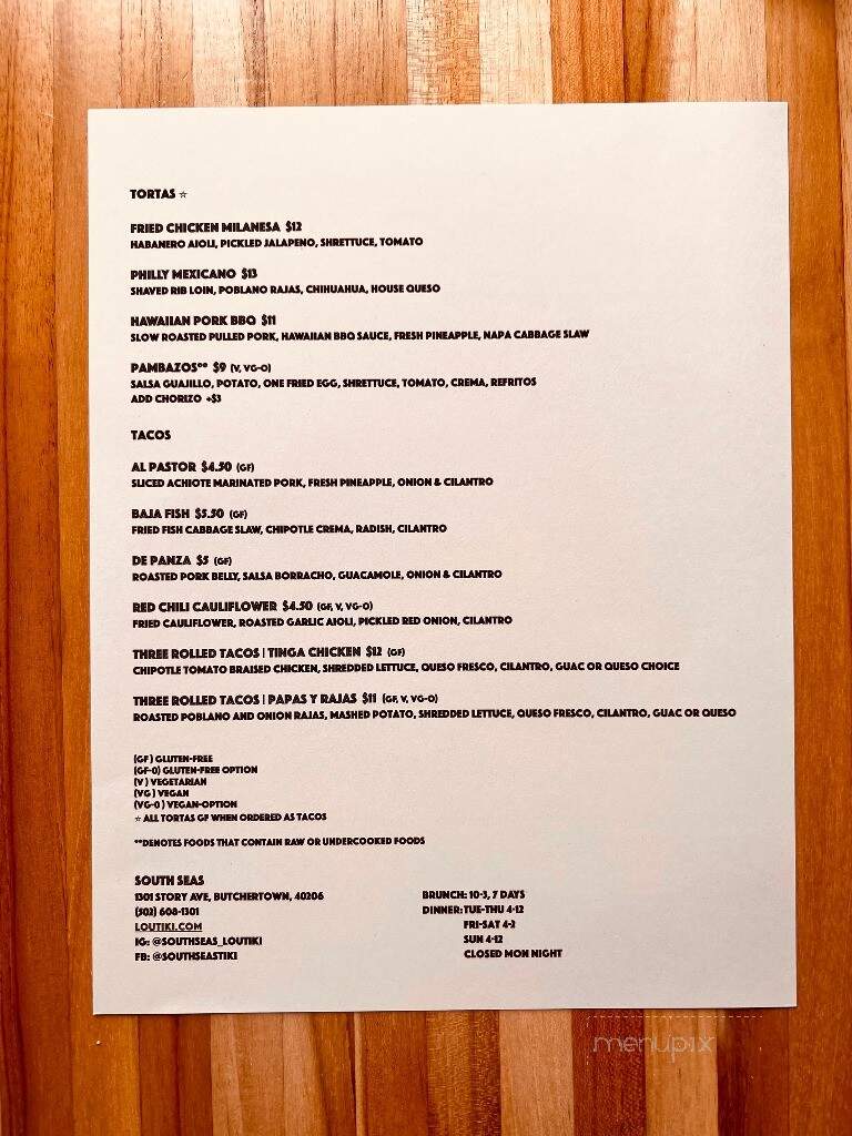 South Seas - Louisville, KY menu_pic