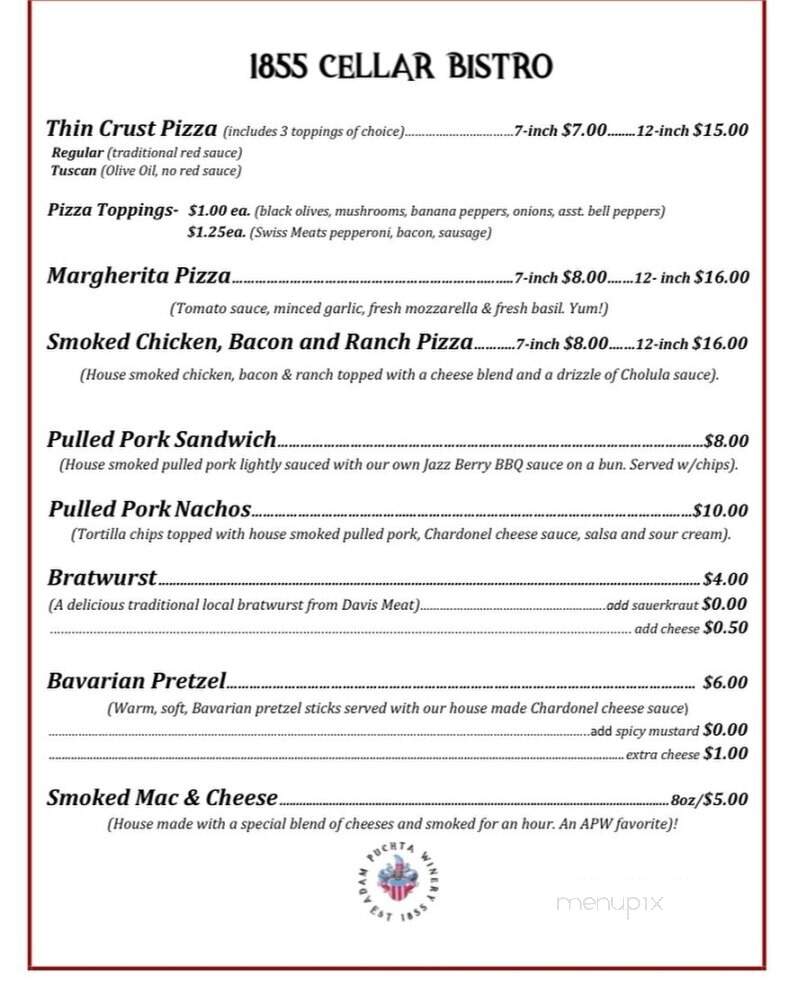 Adam Puchta Winery - Hermann, MO menu_pic