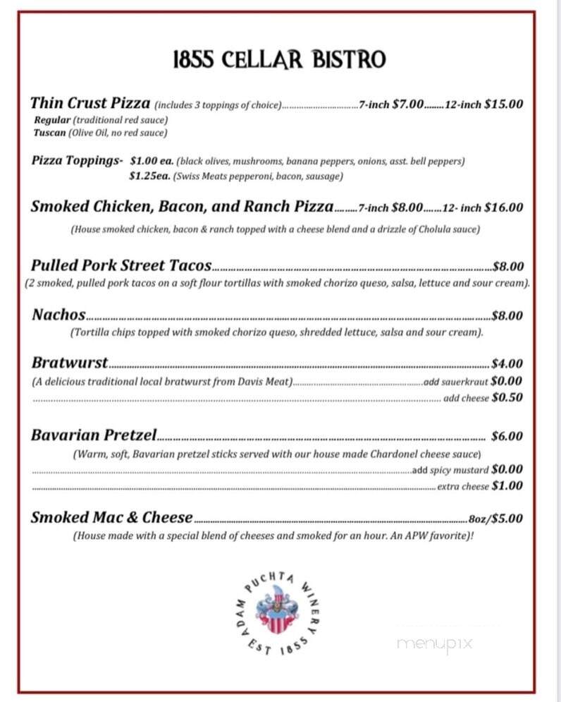 Adam Puchta Winery - Hermann, MO menu_pic
