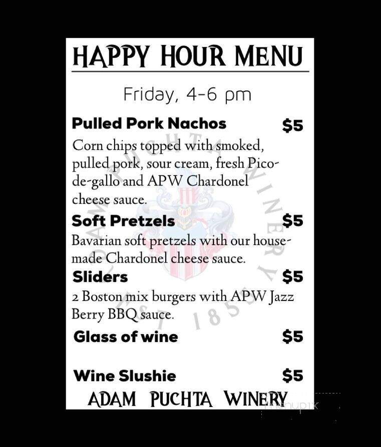Adam Puchta Winery - Hermann, MO menu_pic