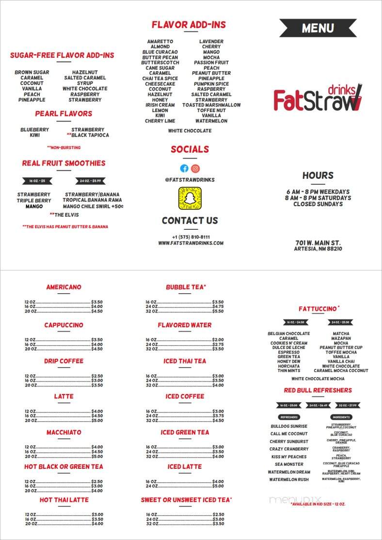 Fat Straw Drinks - Artesia, NM menu_pic