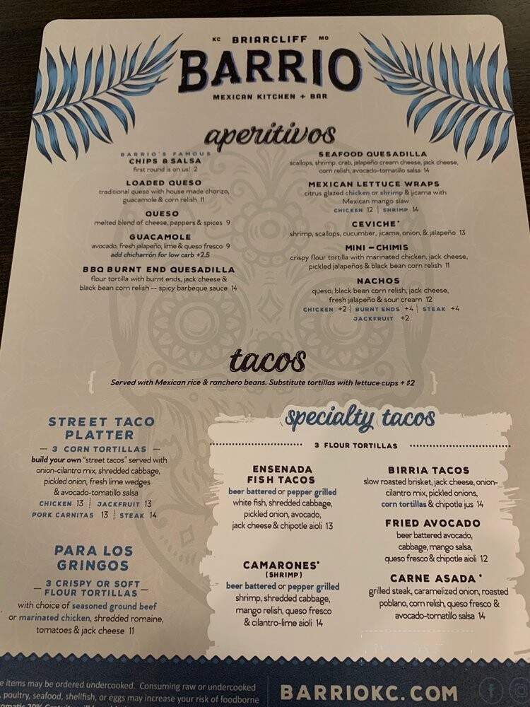 Briarcliff Barrio - Kansas City, MO menu_pic